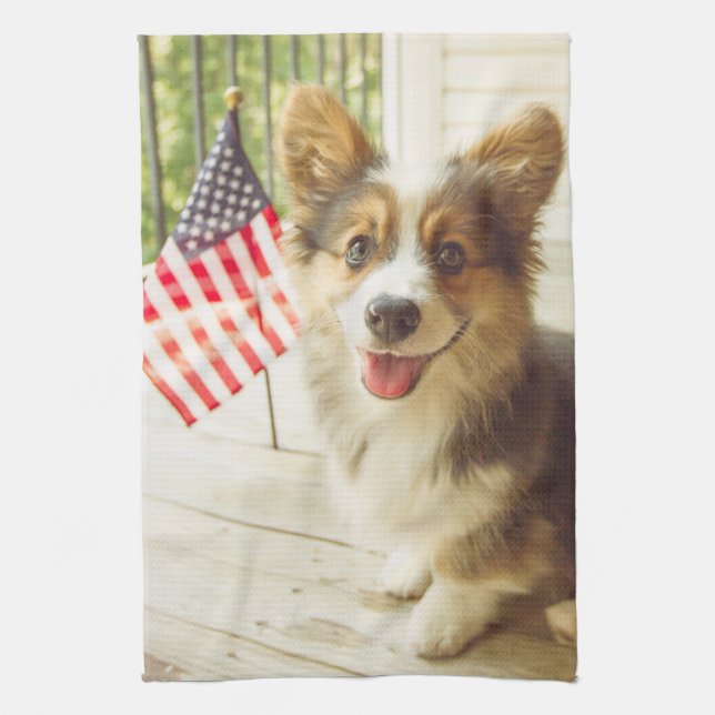 Paño De Cocina Animales de bebé más afectados | Corgi de bandera  (Vertical)