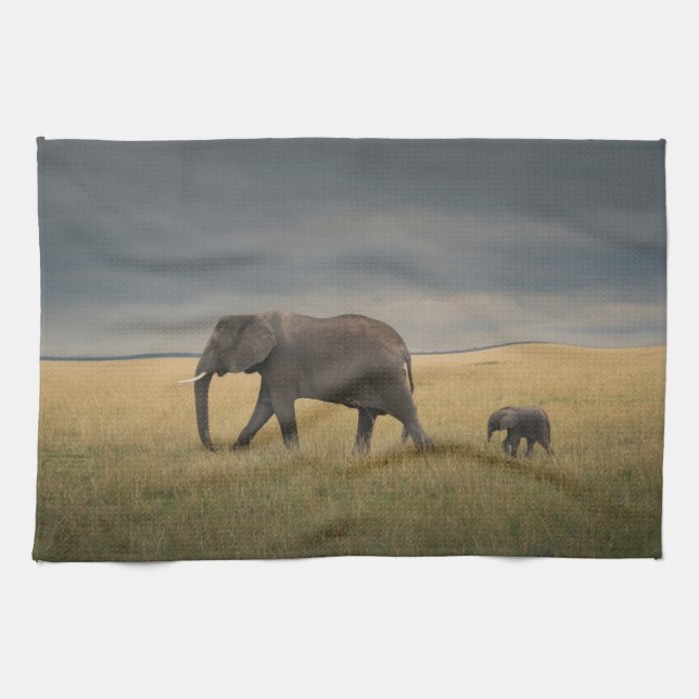 Paño De Cocina Animales de bebé más afectados | Familia Elefante  (Horizontal)