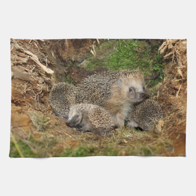 Paño De Cocina Animales de bebé más afectados | Familia Hedgehog (Horizontal)