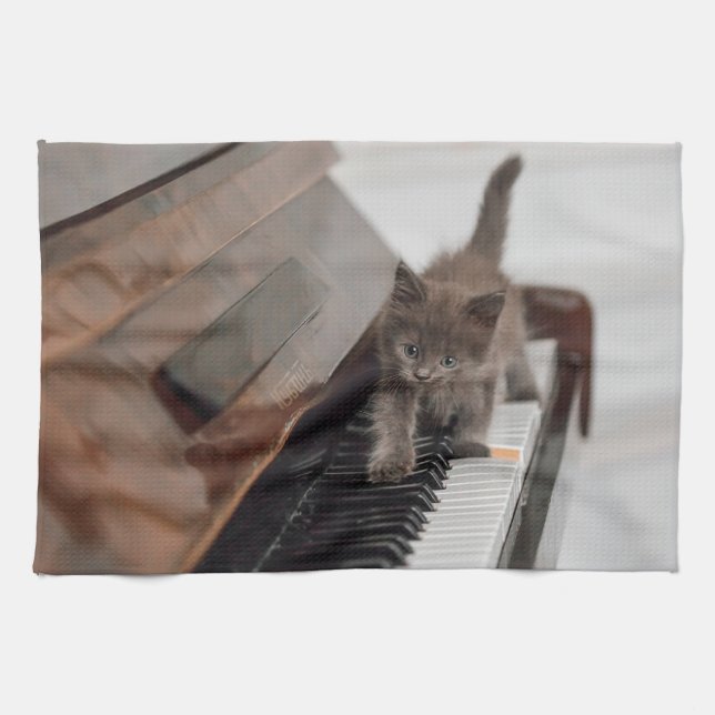 Paño De Cocina Animales de bebé más afectados | Gatito en piano (Horizontal)