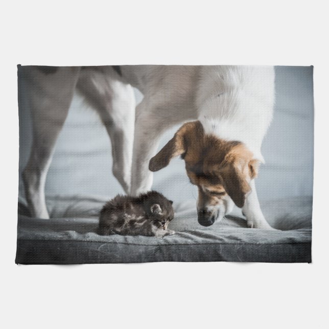 Paño De Cocina Animales de bebé más afectados | Gatito y perro be (Horizontal)