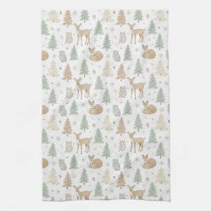 Paño De Cocina Animales de Bosque Invernal Patrón Continuo