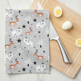 Paño De Cocina Animales de Woodland y árboles de Navidad