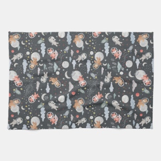 Paño De Cocina Animales espaciales - textura azul de acero oscuro