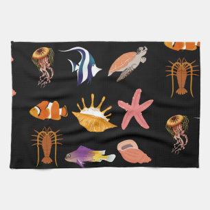 Paño De Cocina Animales marinos: peces, tortugas, conchas marinas