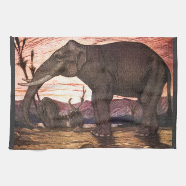 Paño De Cocina Animales salvajes de época, elefante de Louis Sarg (Horizontal)