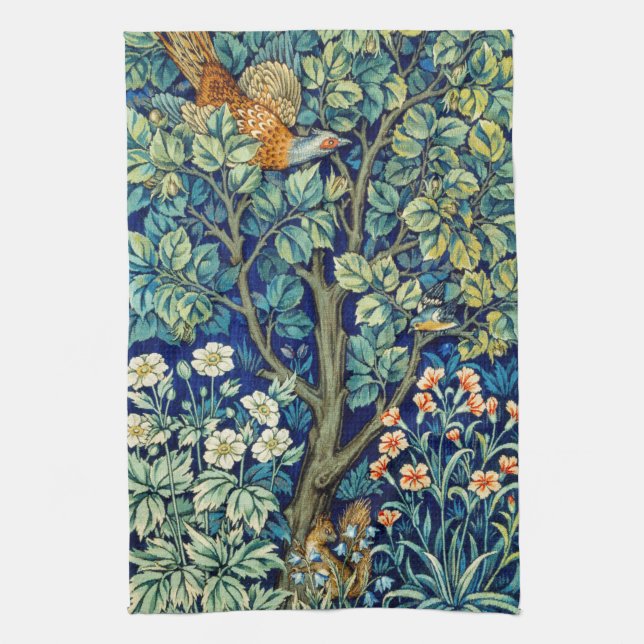 Paño De Cocina Animales y flores, bosque, William Morris (Vertical)