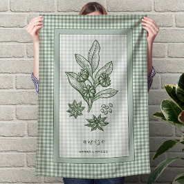 Paño De Cocina Anise Herb Kitchen Towel – Green Gingham Border