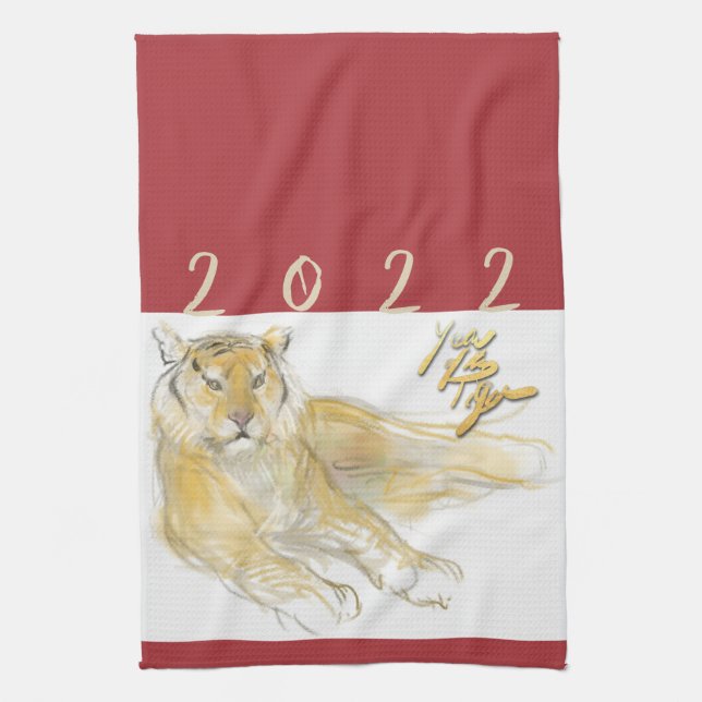 Paño De Cocina Aniversario del año del tigre chino de dibujo orig (Vertical)