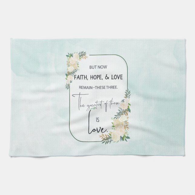 Paño De Cocina Aniversario del Boda religioso Fe Esperanza Amor (Horizontal)