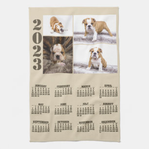 Paño De Cocina Año 2023 Calendario Mascota de perro 4 Collage de