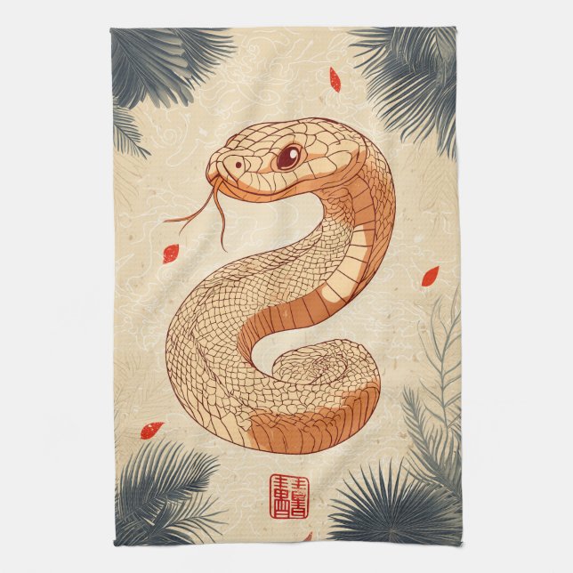 Paño De Cocina Año de la serpiente majestuosa Cobra doble felicid (Vertical)