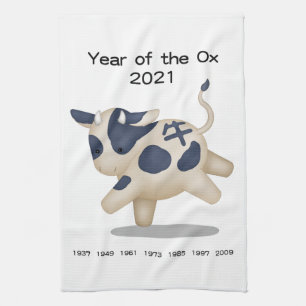 Paño De Cocina Año del Buey Animal del Zodiaco Lindo 2021