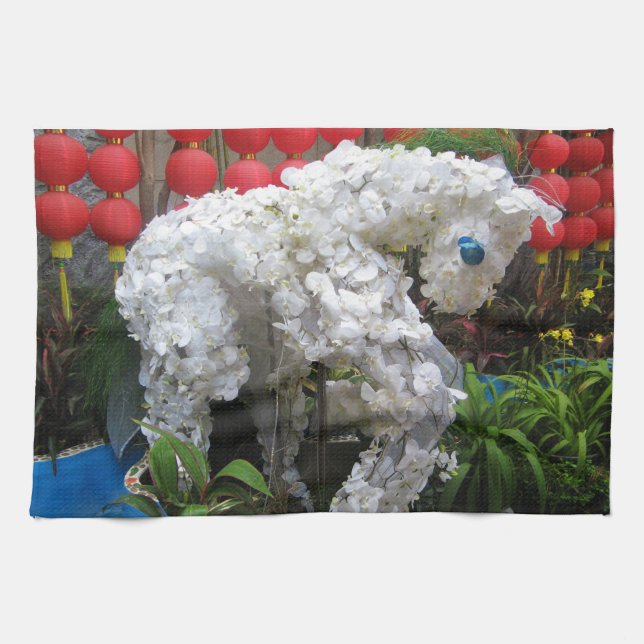 Paño De Cocina Año del caballo | 春 節 馬... Topiario chino de flore (Horizontal)