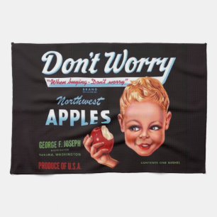 Paño De Cocina Años 1930 No te preocupes marca manzanas etiqueta 