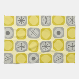 Paño De Cocina Años 1950 Mod Art Cubos blandos Gris amarillo