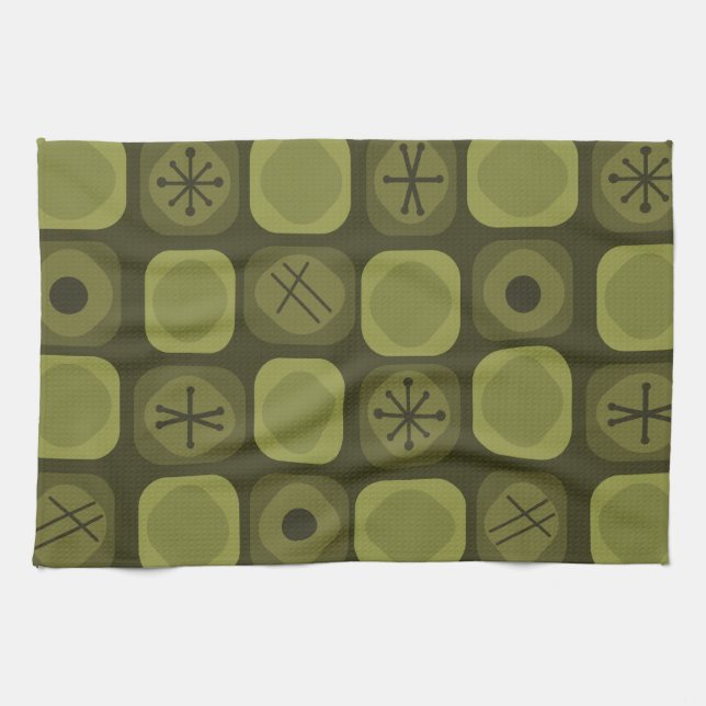 Paño De Cocina Años 1950 Mod Art Cubos blandos Olive Green (Horizontal)