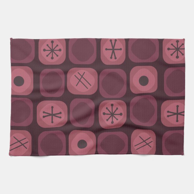 Paño De Cocina Años 1950 Mod Art Soft Cubes Borgoña (Horizontal)