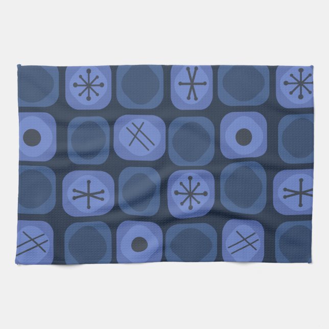 Paño De Cocina Años 1950 Mod Art Soft Cubes Navy Blue (Horizontal)