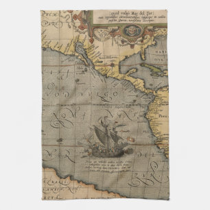 Paño De Cocina Antiguo mapa inspirado (14) Etiqueta de equipaje