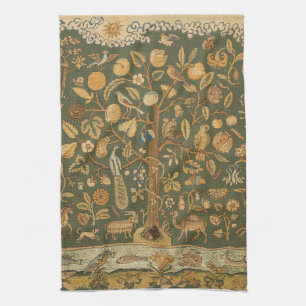 Paño De Cocina Antiguo tapiz inglés de aguja Árbol de la Vida y U
