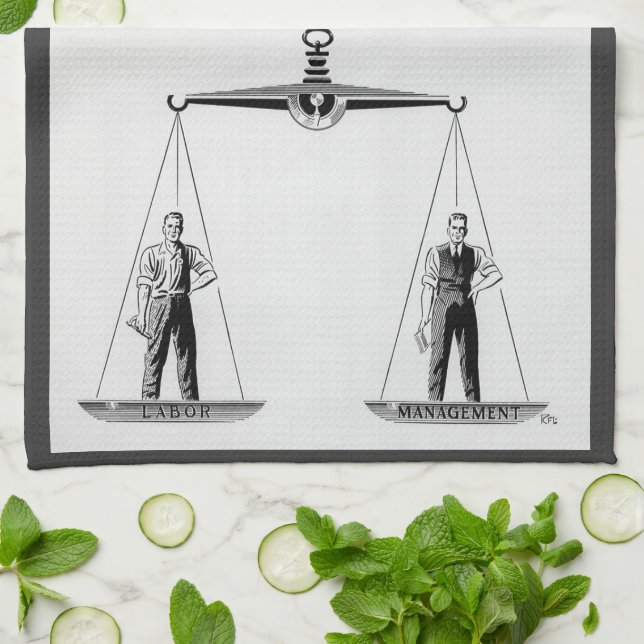 Paño De Cocina Antiguo Trabajo vs Gestión, balanza de la justicia (Doblado)