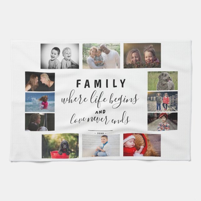 Paño De Cocina Anual del Keepsake familiar diciendo 12 Collages d (Horizontal)