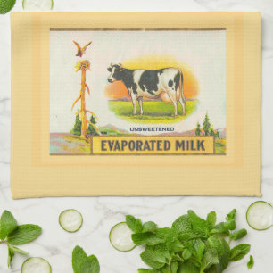 Paño De Cocina Anuncio de cosecha evaporada de leche con vaca