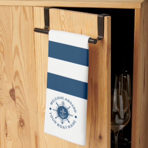 Paño De Cocina Anuncio de dirección blanco y blanco azul marino