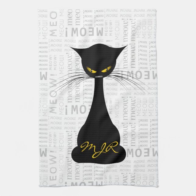 Paño De Cocina APAL: Personalizado del maullido del gato negro (Vertical)