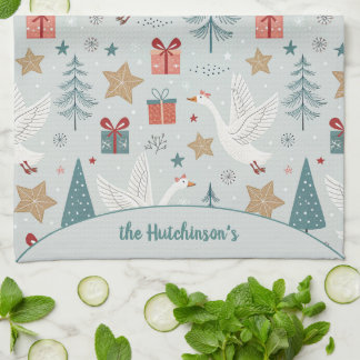 Paño De Cocina Apellido de la familia del ganso de Navidad