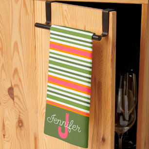 Paño De Cocina Apellido inicial elegante de banda moderna verde r