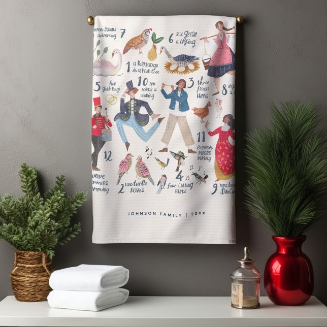 Paño De Cocina Apenas 12 días de Ilustracion clásico de Navidades (12 Days of Christmas Traditional Classic Illustration Tea Towel Holiday gift.)