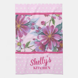Paño De Cocina Apple Blossoms and Pink Polka Dots Kitchen Towel