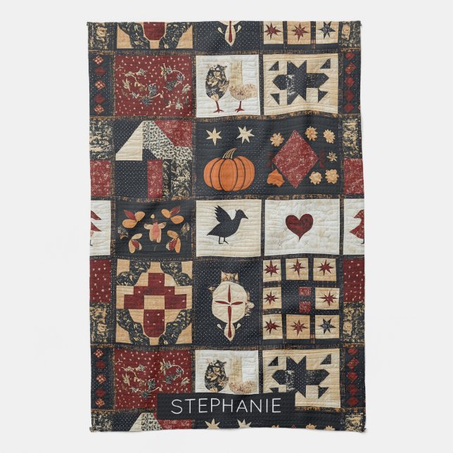 Paño De Cocina Appliqué y geométrico primitivo de la granja (Vertical)