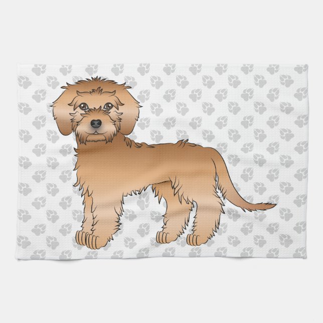 Paño De Cocina Apricot Mini Goldendoodle Cute Cartog Perro & Paws (Horizontal)