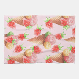 Paño De Cocina Apro de Helado de Fresa Dulce Acuarela