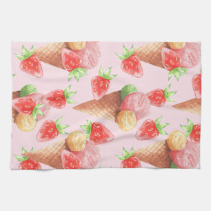 Paño De Cocina Apro de Helado de Fresa Dulce Acuarela