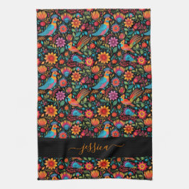 Paño De Cocina apron de escritura floral negra mexicana