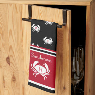 Paño De Cocina Apron náutico del cangrejo blanco rojo monogramado