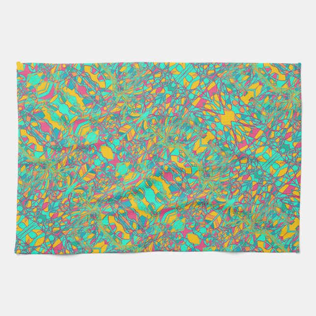 Paño De Cocina aqua abstract art retro design (Horizontal)
