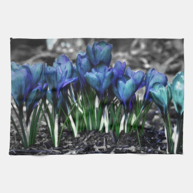 Paño De Cocina Aqua Blue Crocus Blooms (Horizontal)