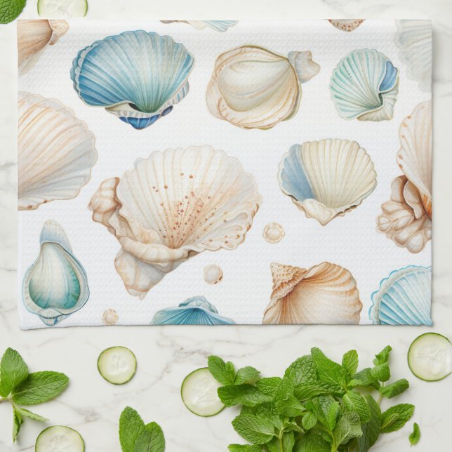 Paño De Cocina Aqua Cream Beach Shells Bridal Shower (Doblado)