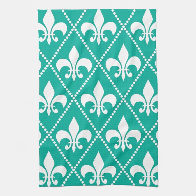 Paño De Cocina Aqua Fleur de Lis (Vertical)