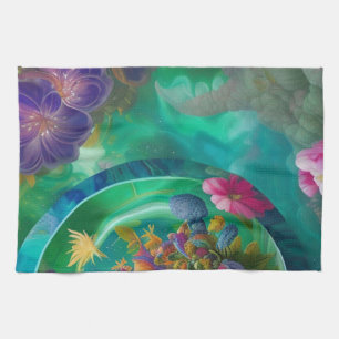 Paño De Cocina Aqua Floral Resumen subacuático Jardín