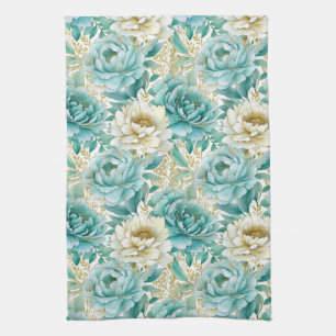 Paño De Cocina Aqua Mint White Floral