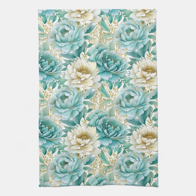 Paño De Cocina Aqua Mint White Floral (Vertical)