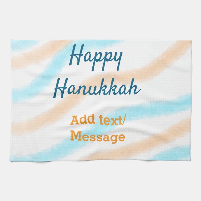 Paño De Cocina Aqua naranja feliz Hanukkah agregar mensaje de tex (Horizontal)
