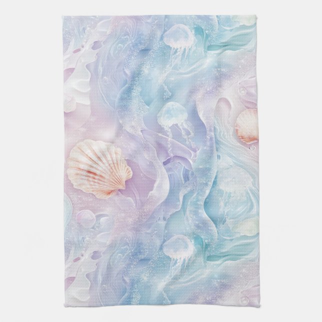 Paño De Cocina Aqua Ocean Waves & Seashell Pattern (15) (Vertical)
