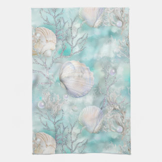 Paño De Cocina Aqua Ocean Waves & Seashell Pattern (9)